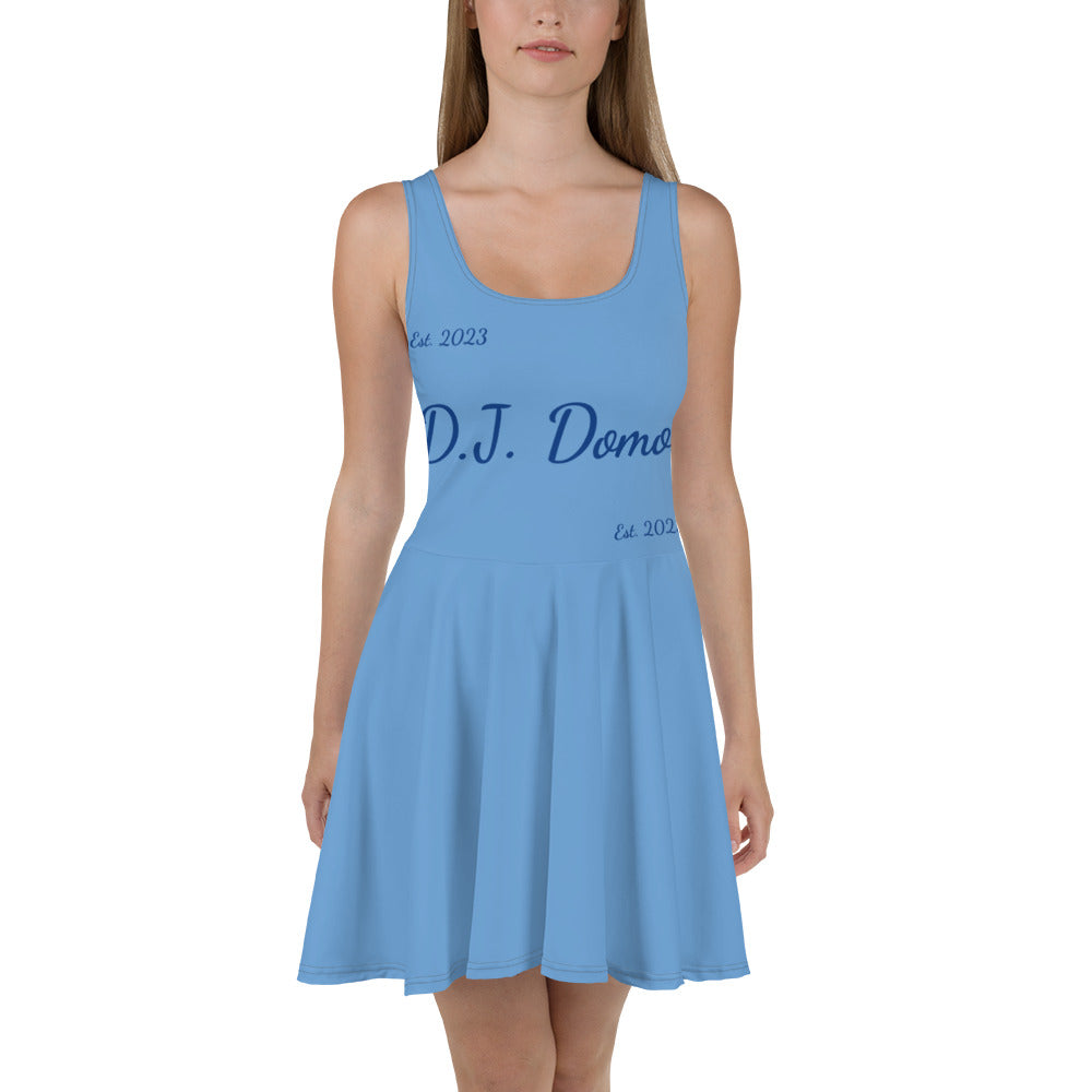 D.J. Domo "Cursive" Skater Dress Light Blue/Dark Blue