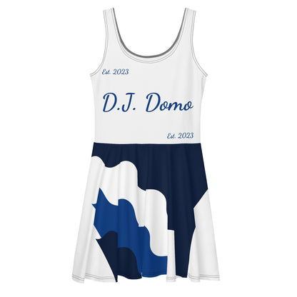 D.J. Domo "Cursive Bottom" Skater Dress White/Blue