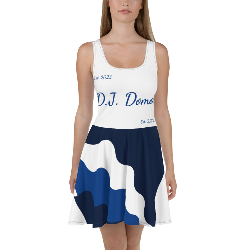 D.J. Domo "Cursive Bottom" Skater Dress White/Blue