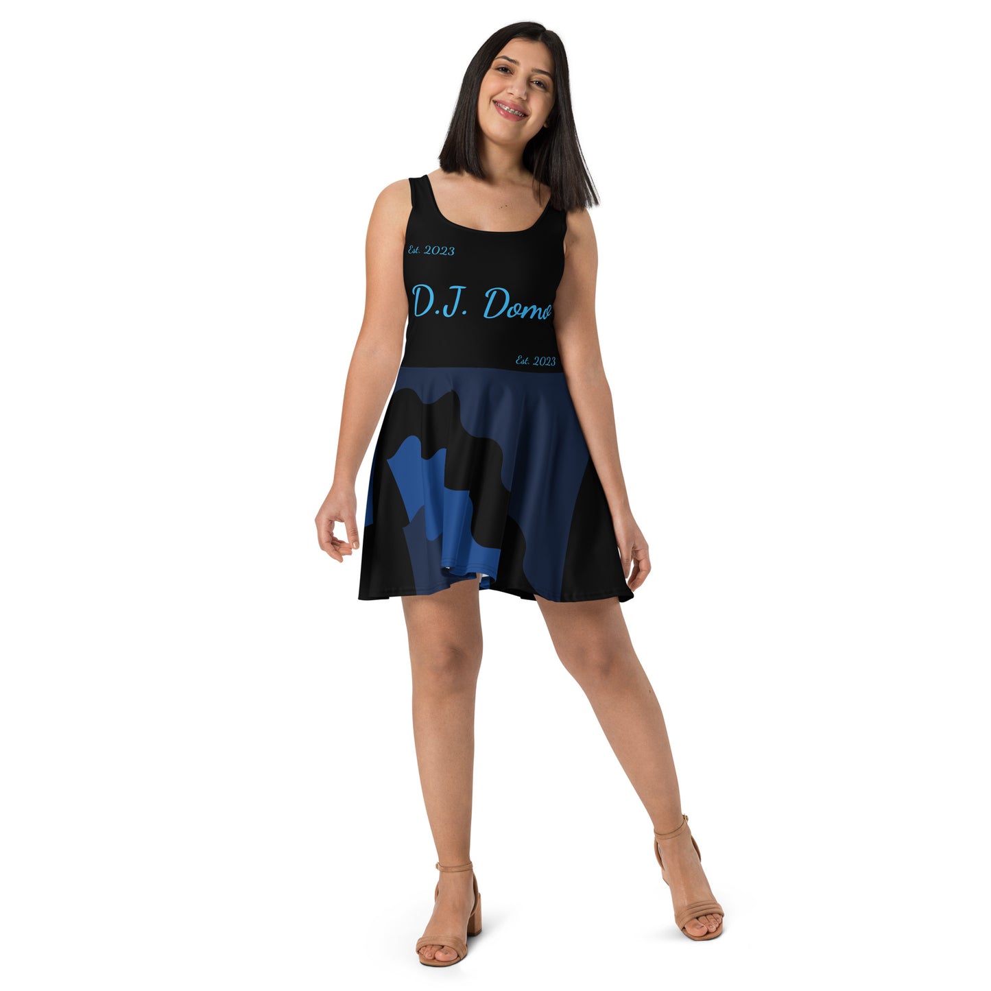 D.J. Domo "Cursive Bottom" Skater Dress Black/Light Blue