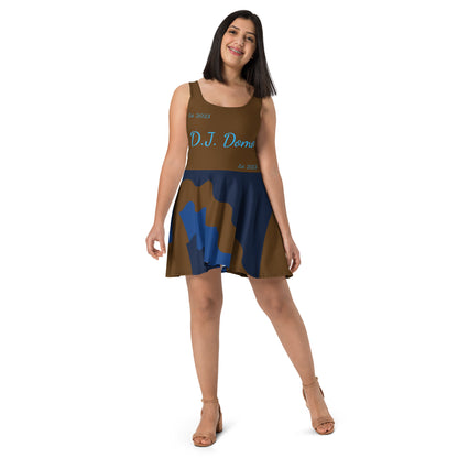 D.J. Domo "Cursive Bottom" Skater Dress Brown/LightBlue