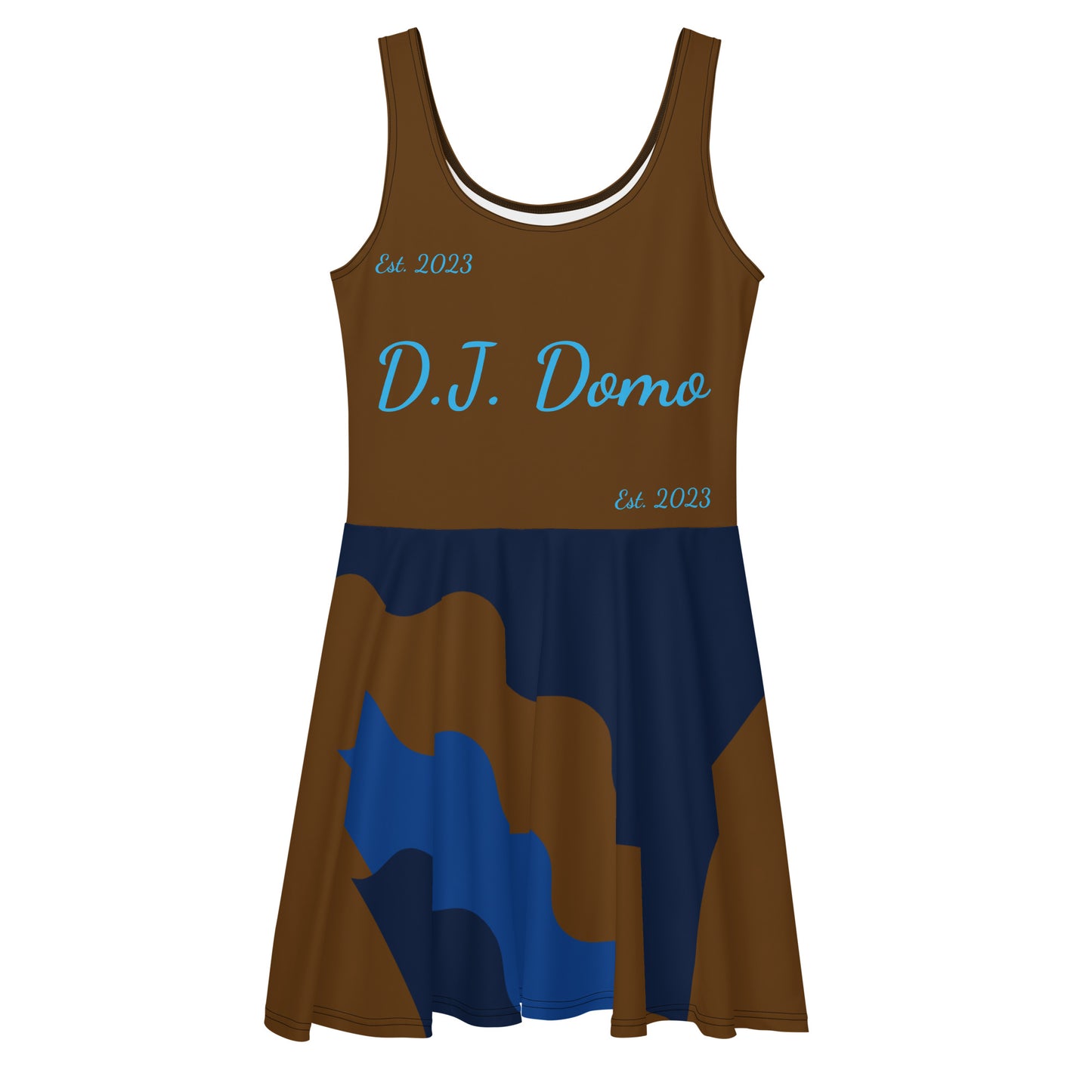 D.J. Domo "Cursive Bottom" Skater Dress Brown/LightBlue