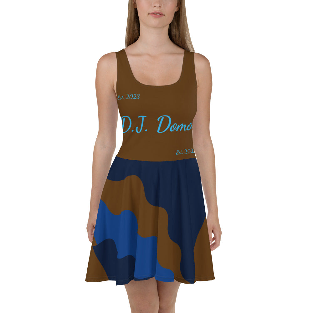 D.J. Domo "Cursive Bottom" Skater Dress Brown/LightBlue