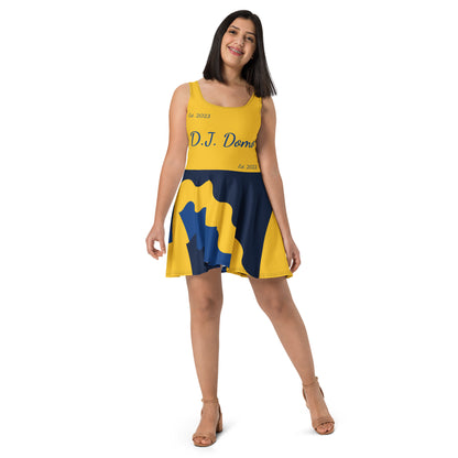 D.J. Domo "Cursive Bottom" Skater Dress Gold/Blue