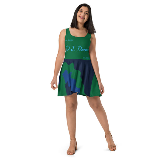 D.J. Domo "Cursive Bottom" Skater Dress Green/Light Blue