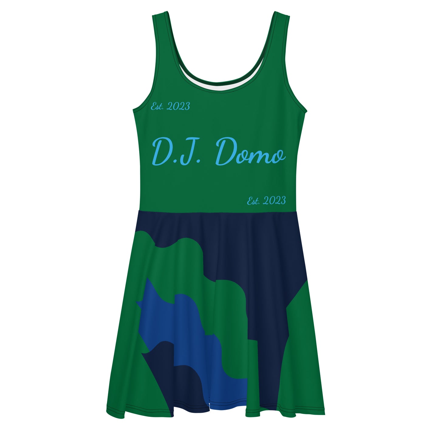 D.J. Domo "Cursive Bottom" Skater Dress Green/Light Blue