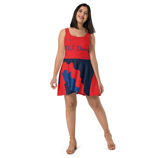 D.J. Domo "Cursive Bottom" Skater Dress Red/Blue