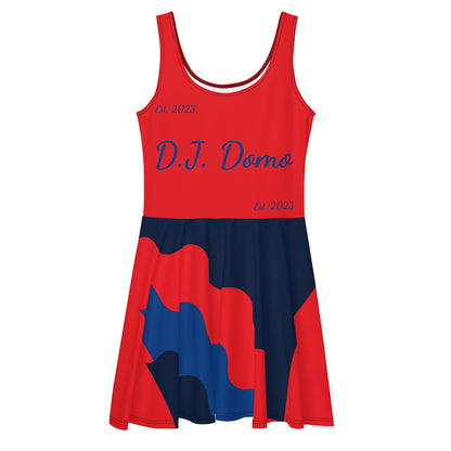 D.J. Domo "Cursive Bottom" Skater Dress Red/Blue