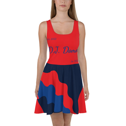 D.J. Domo "Cursive Bottom" Skater Dress Red/Blue