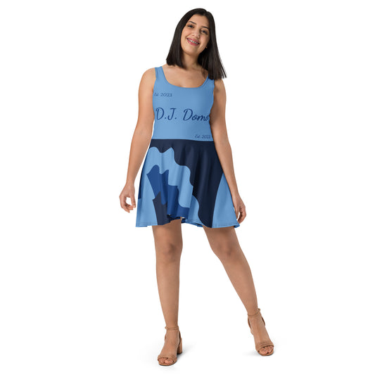 D.J. Domo "Cursive Bottom" Skater Dress Light Blue/Dark Blue