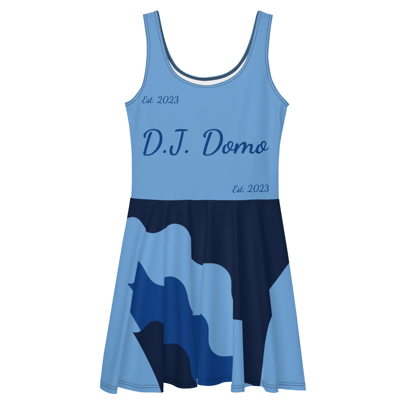 D.J. Domo "Cursive Bottom" Skater Dress Light Blue/Dark Blue