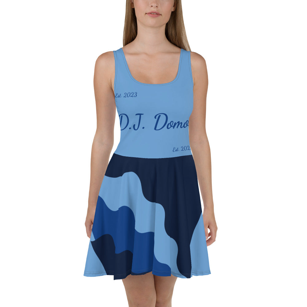 D.J. Domo "Cursive Bottom" Skater Dress Light Blue/Dark Blue