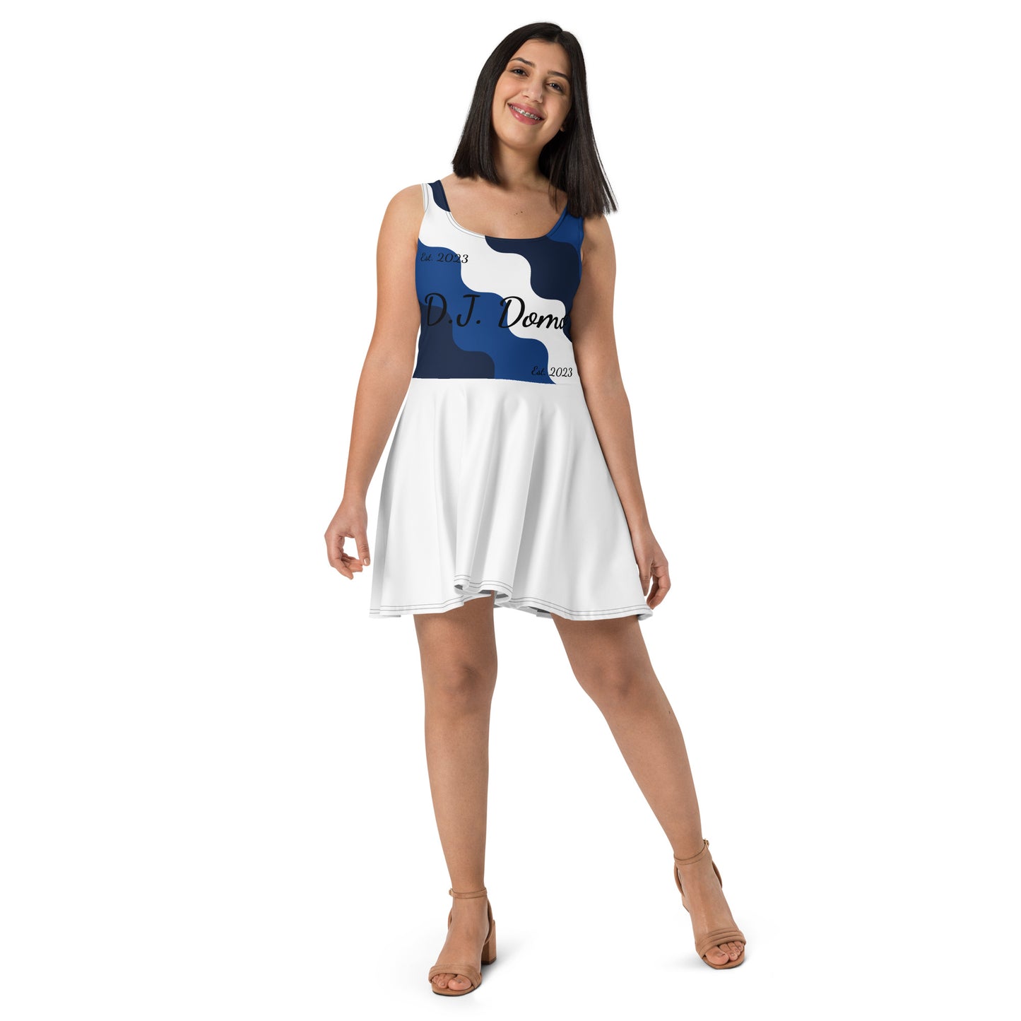 D.J. Domo "Cursive Top" Skater Dress White/Blue/Black