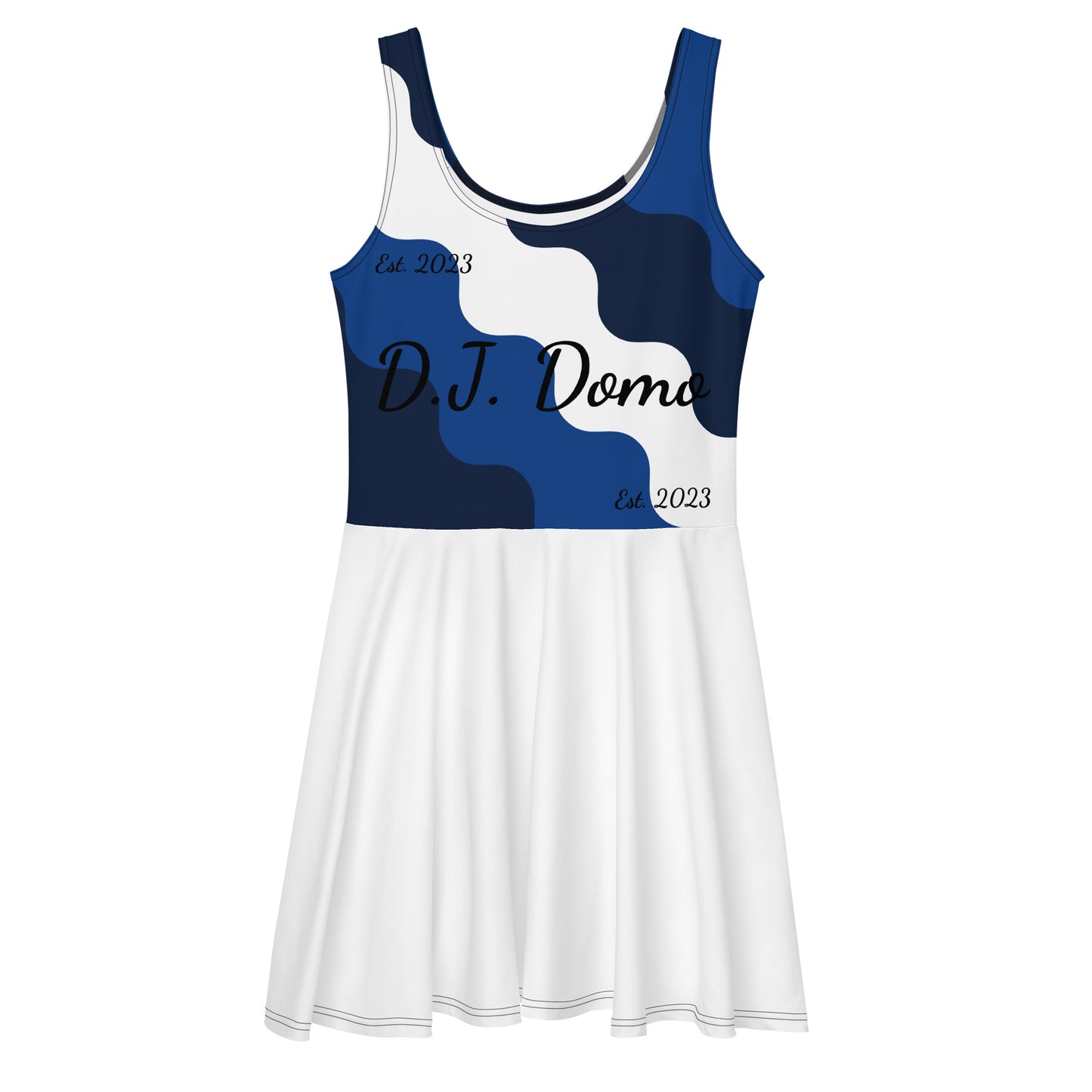 D.J. Domo "Cursive Top" Skater Dress White/Blue/Black