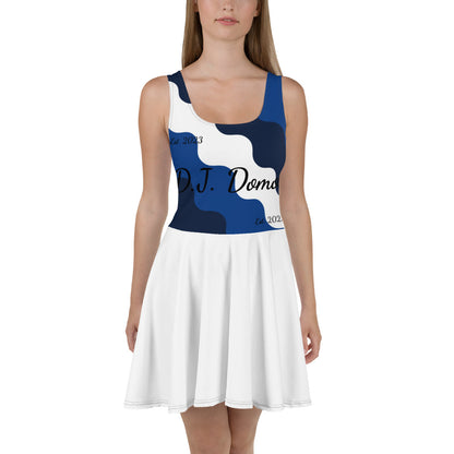 D.J. Domo "Cursive Top" Skater Dress White/Blue/Black