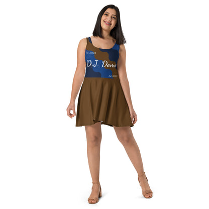 D.J. Domo "Cursive Top" Skater Dress Brown/Blue/White