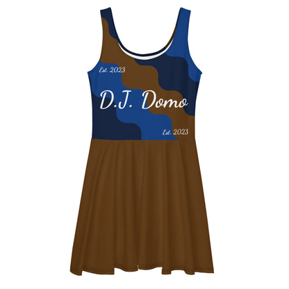 D.J. Domo "Cursive Top" Skater Dress Brown/Blue/White