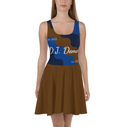 D.J. Domo "Cursive Top" Skater Dress Brown/Blue/White