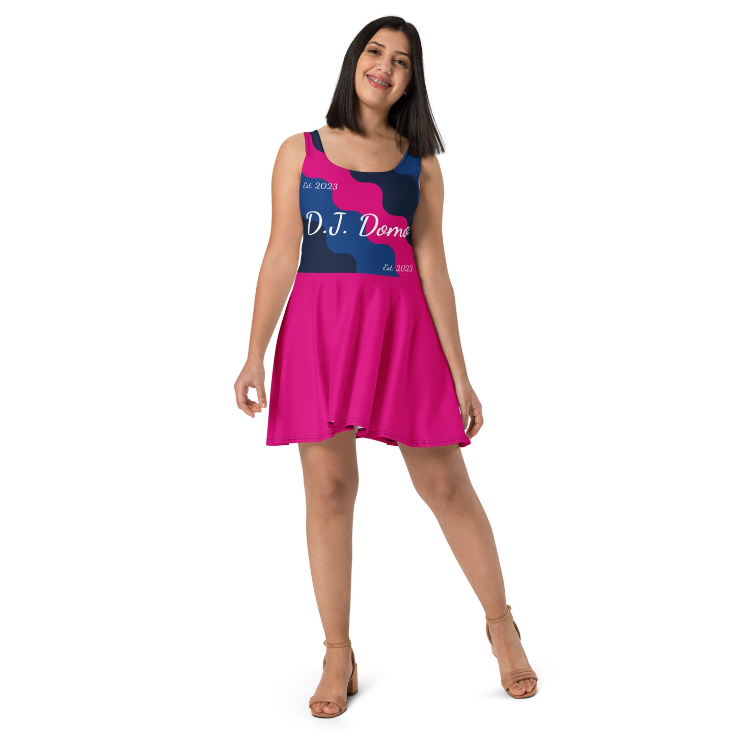 D.J. Domo "Cursive Top" Skater Dress Pink/Blue/White