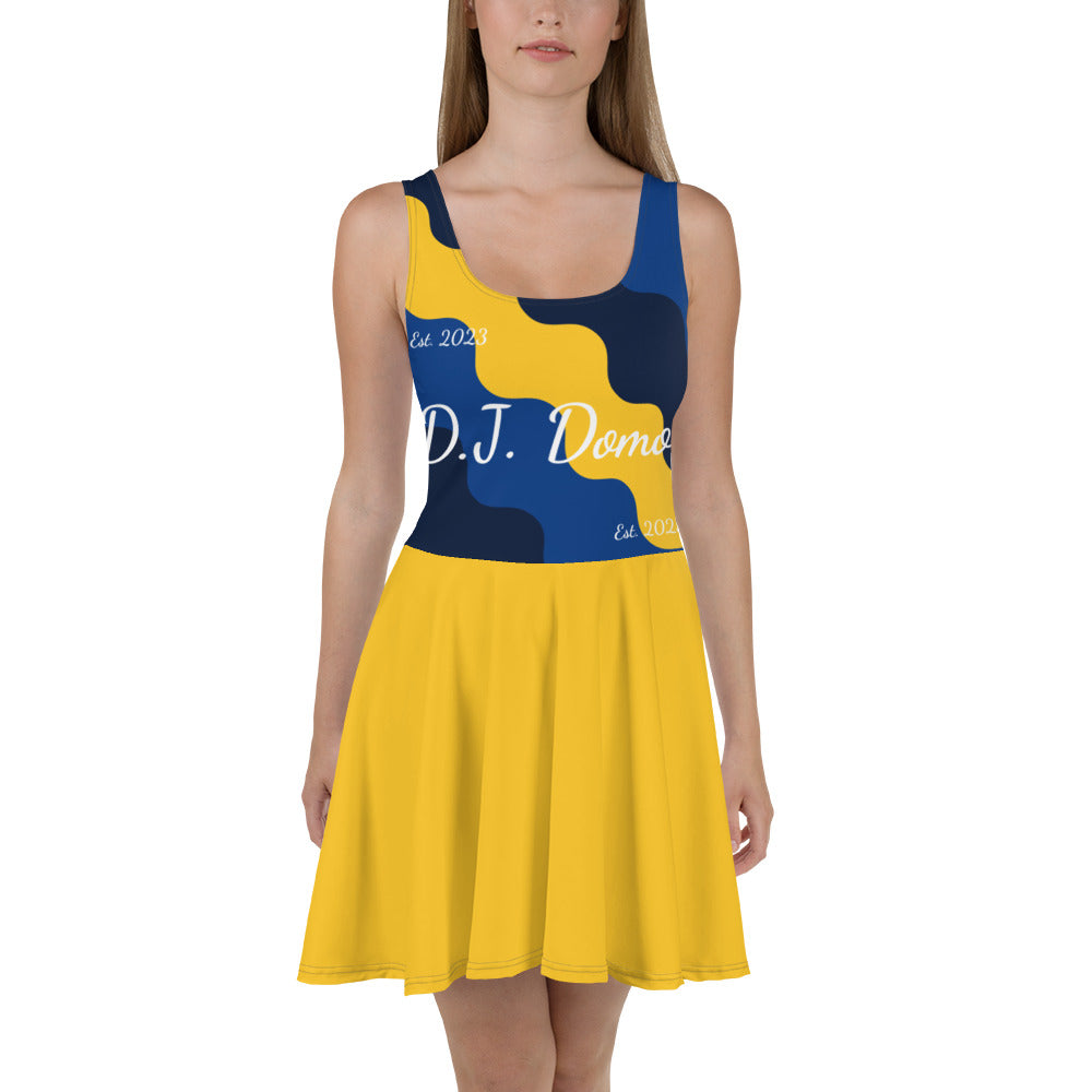 D.J. Domo "Cursive Top" Skater Dress Gold/Blue/White