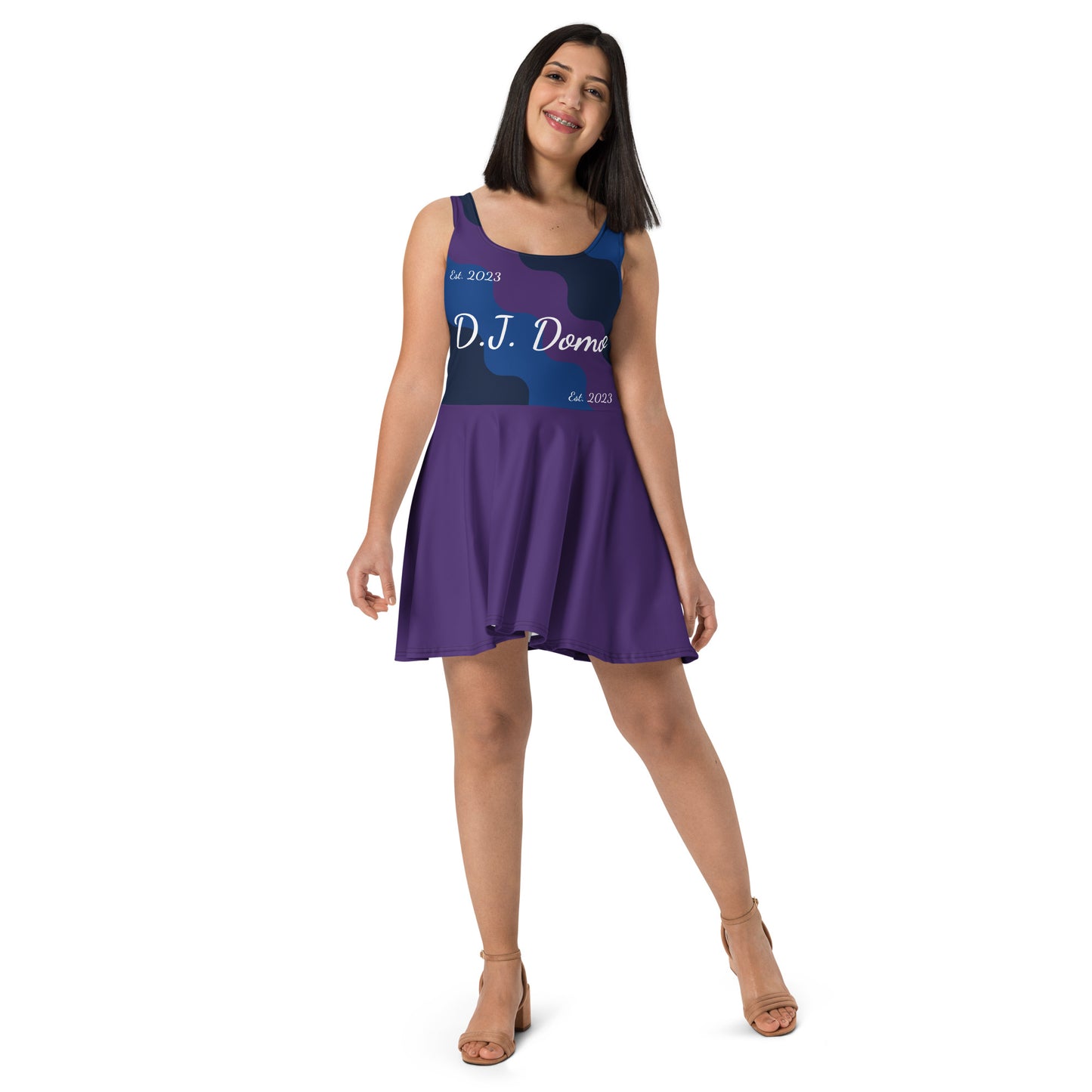 D.J. Domo "Cursive Top" Skater Dress Purple/Blue/White