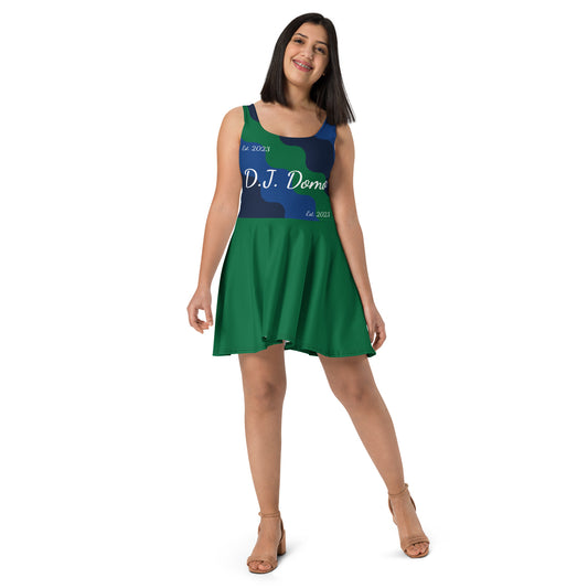 D.J. Domo "Cursive Top" Skater Dress Green/Blue/White