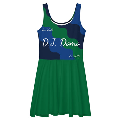 D.J. Domo "Cursive Top" Skater Dress Green/Blue/White