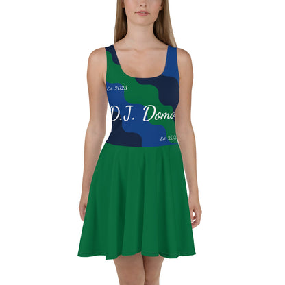 D.J. Domo "Cursive Top" Skater Dress Green/Blue/White