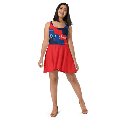 D.J. Domo "Cursive Top" Skater Dress Red/Blue/White