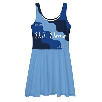 D.J. Domo "Cursive Top" Skater Dress Light Blue/Dark Blue/White