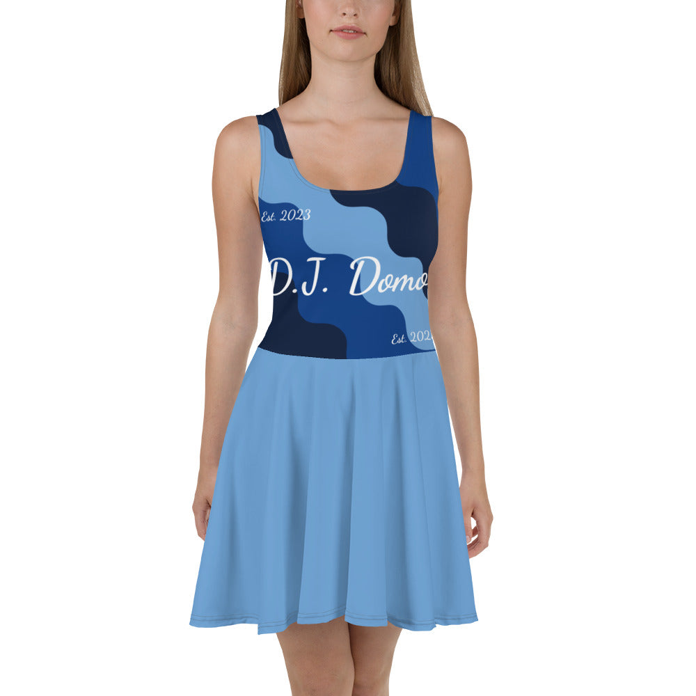 D.J. Domo "Cursive Top" Skater Dress Light Blue/Dark Blue/White