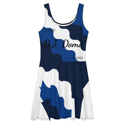 D.J. Domo "Fatigue Cursive" Skater Dress Blue/White/Black