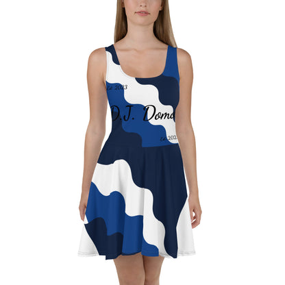 D.J. Domo "Fatigue Cursive" Skater Dress Blue/White/Black