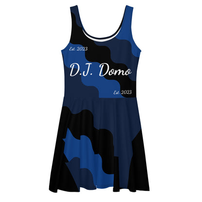 D.J. Domo "Fatigue Cursive" Skater Dress Blue/Black/White