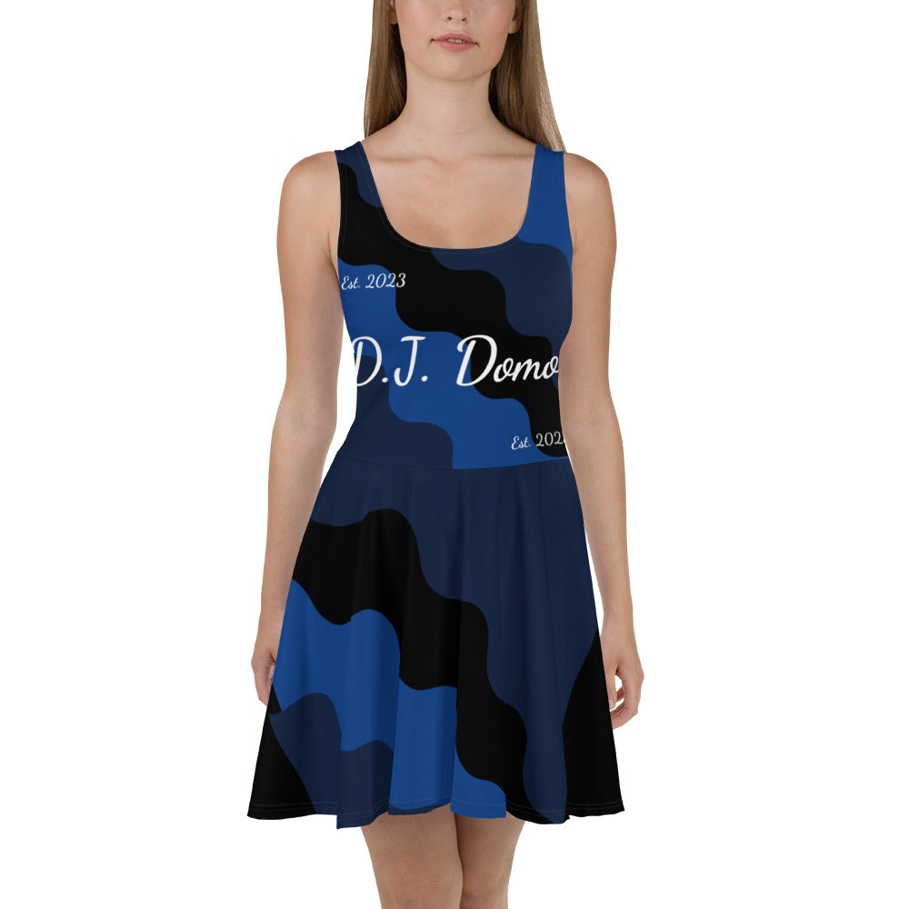 D.J. Domo "Fatigue Cursive" Skater Dress Blue/Black/White