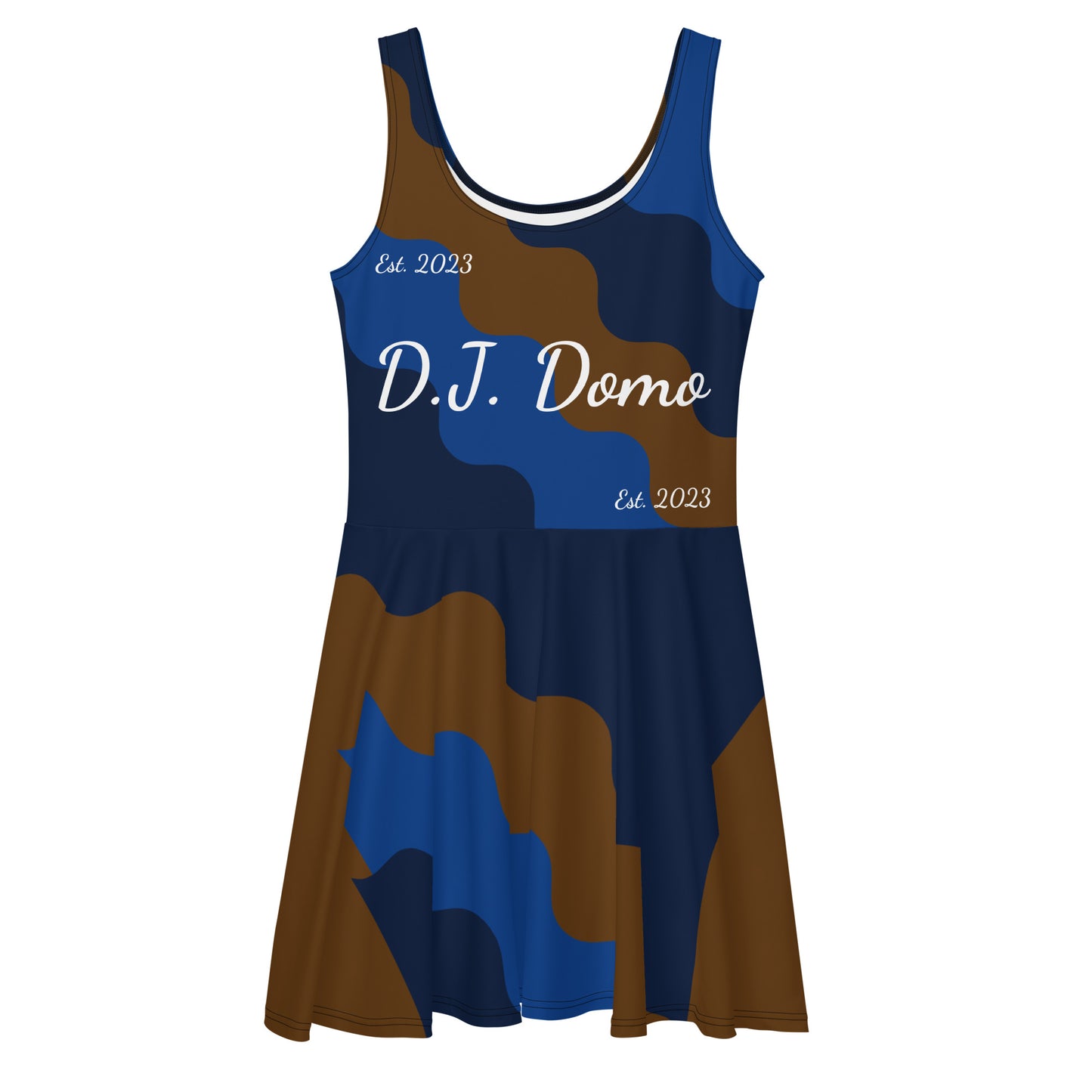 D.J. Domo "Fatigue Cursive" Skater Dress Brown/Blue/White