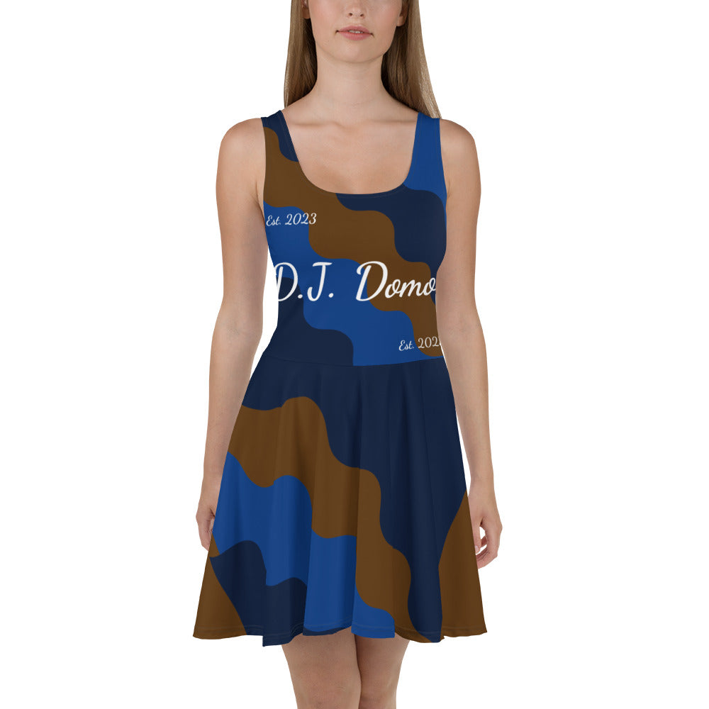 D.J. Domo "Fatigue Cursive" Skater Dress Brown/Blue/White