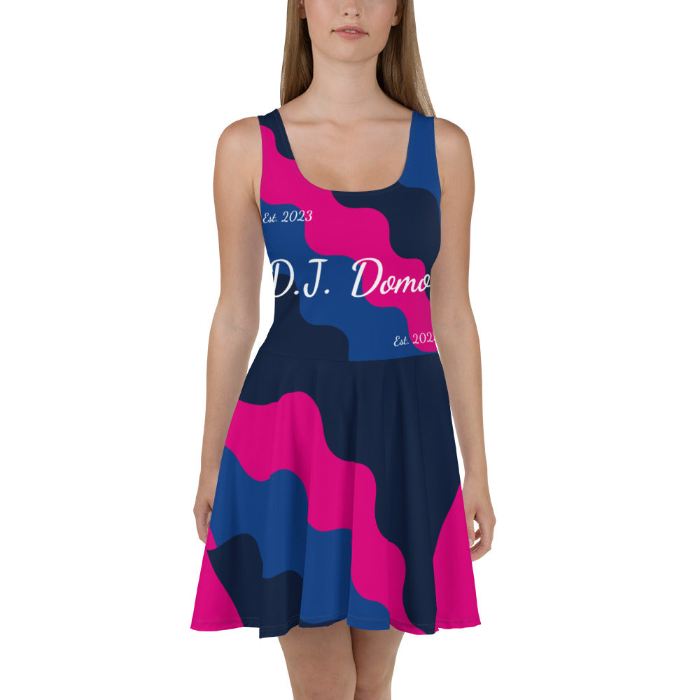 D.J. Domo "Fatigue Cursive" Skater Dress Pink/Blue/White