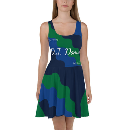 D.J. Domo "Fatigue Cursive" Skater Dress Green/Blue/White