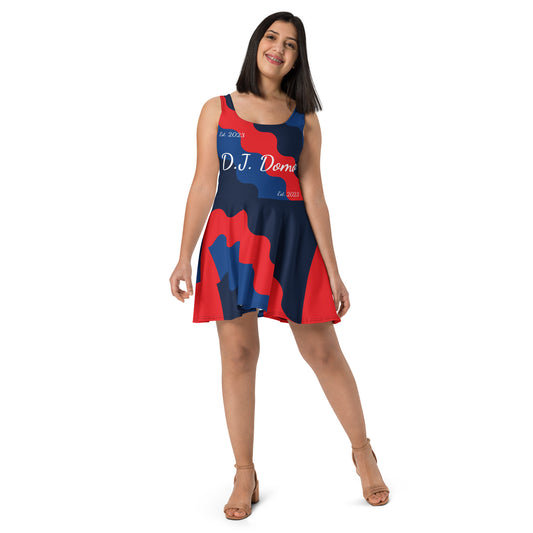 D.J. Domo "Fatigue Cursive" Skater Dress Red/Blue/White