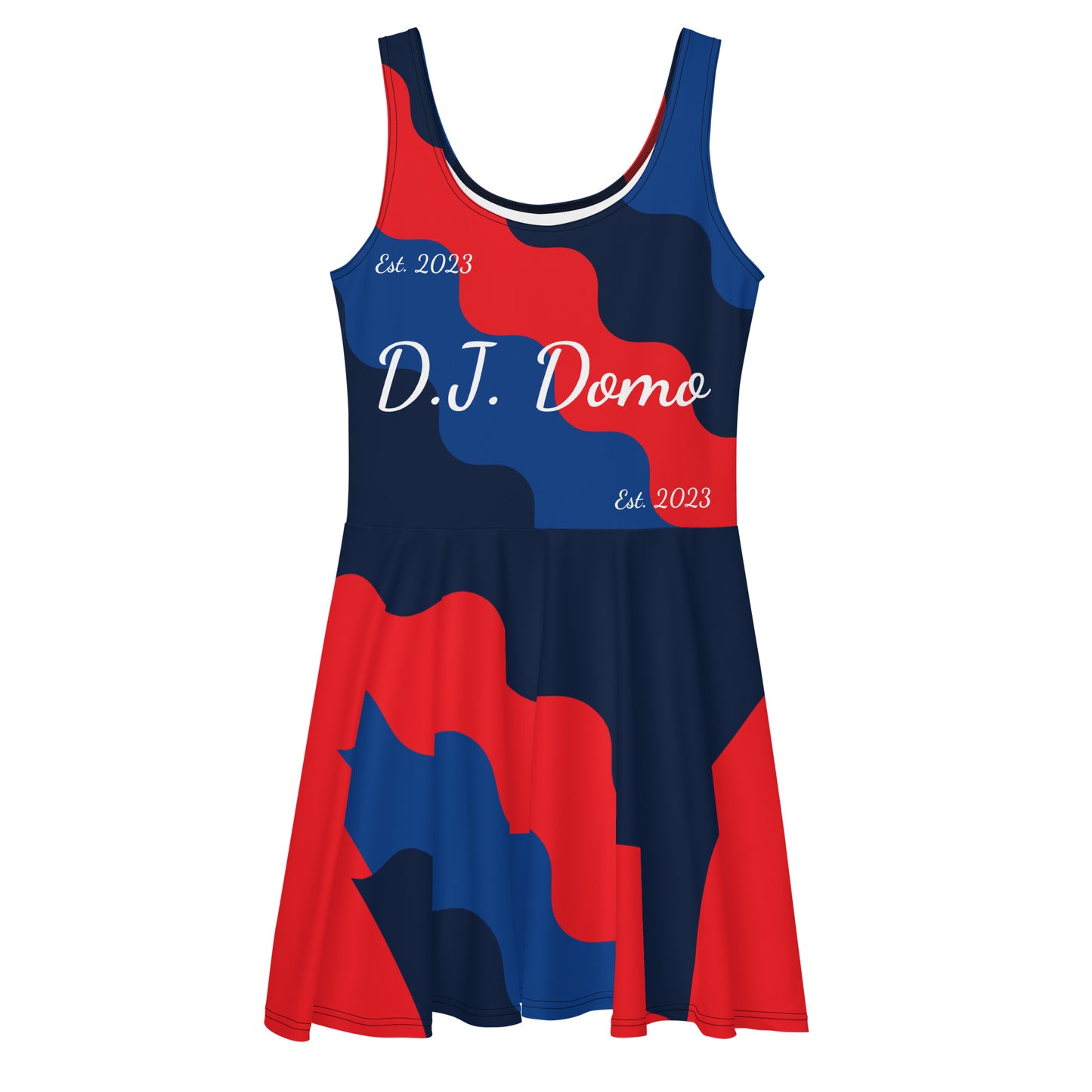 D.J. Domo "Fatigue Cursive" Skater Dress Red/Blue/White