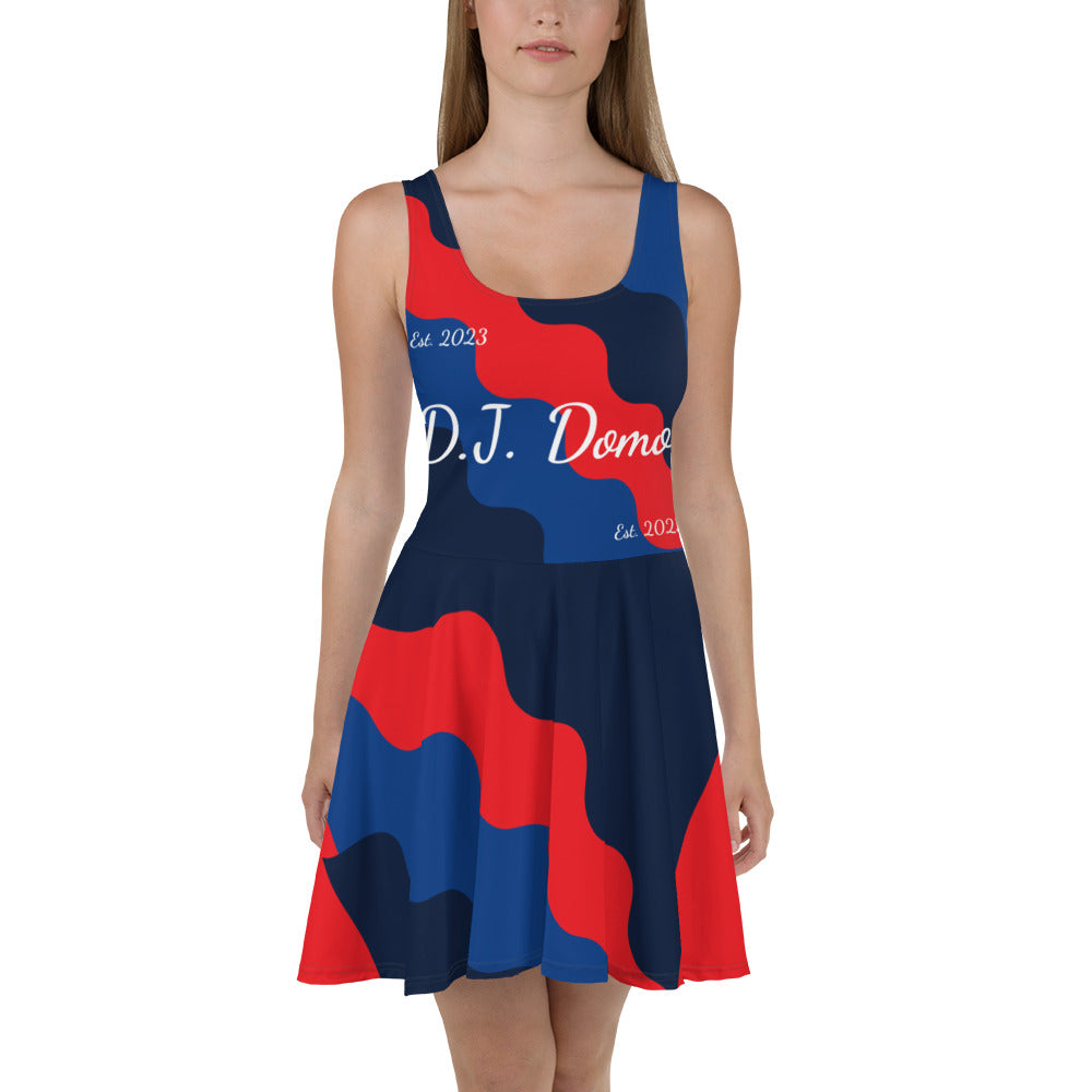 D.J. Domo "Fatigue Cursive" Skater Dress Red/Blue/White