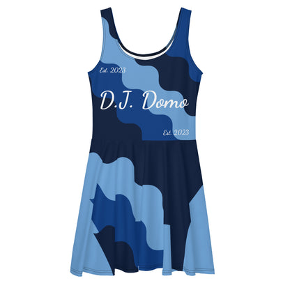 D.J. Domo "Fatigue Cursive" Skater Dress Light Blue/Dark Blue/White