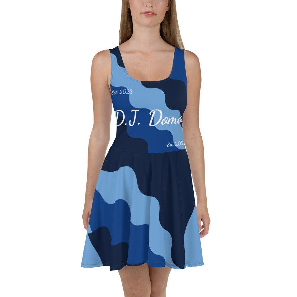 D.J. Domo "Fatigue Cursive" Skater Dress Light Blue/Dark Blue/White