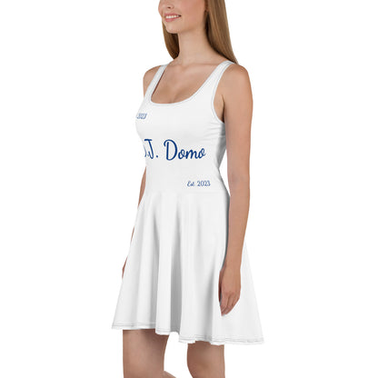 D.J. Domo "Cursive" Skater Dress White/Blue