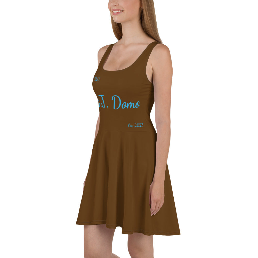 D.J. Domo "Cursive" Skater Dress Brown/Light Blue