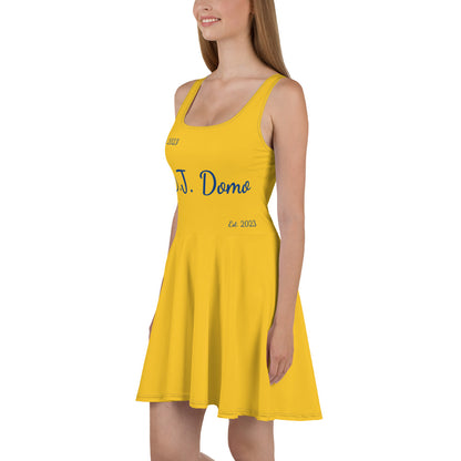 D.J. Domo "Cursive" Skater Dress Gold/Blue