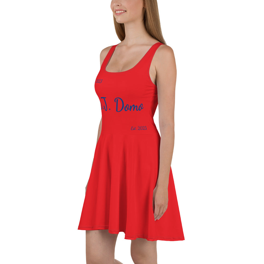 D.J. Domo "Cursive" Skater Dress Red/Blue