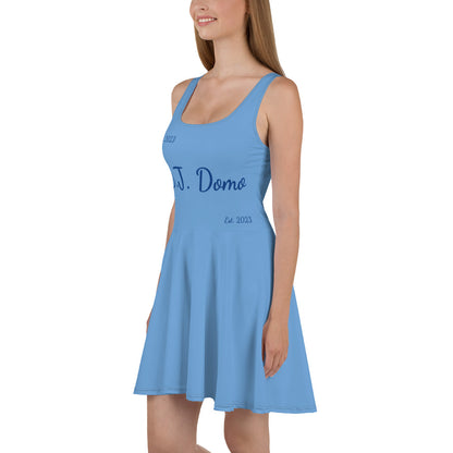 D.J. Domo "Cursive" Skater Dress Light Blue/Dark Blue