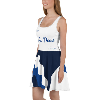 D.J. Domo "Cursive Bottom" Skater Dress White/Blue